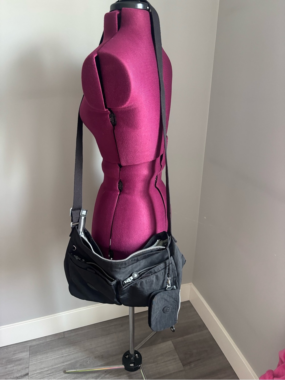 Kipling Black Crossbody Shoulder Bag with Removable Pouch
